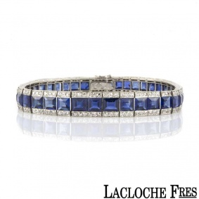 LaCloche Freres Sapphire and Diamond Bracelet in Platinum c.1920
